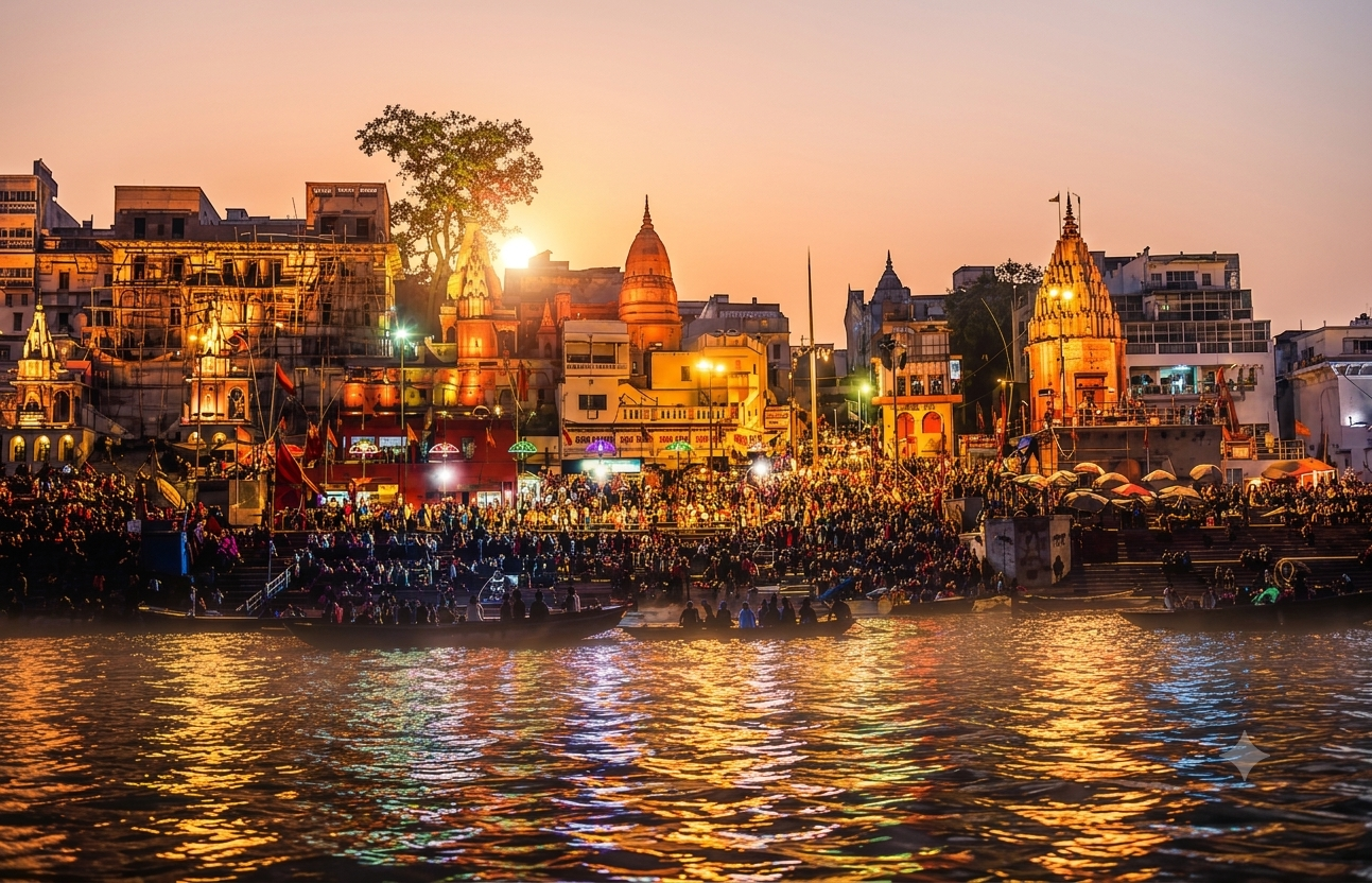 Sunrise boat ride on the River Ganges in Varanasi